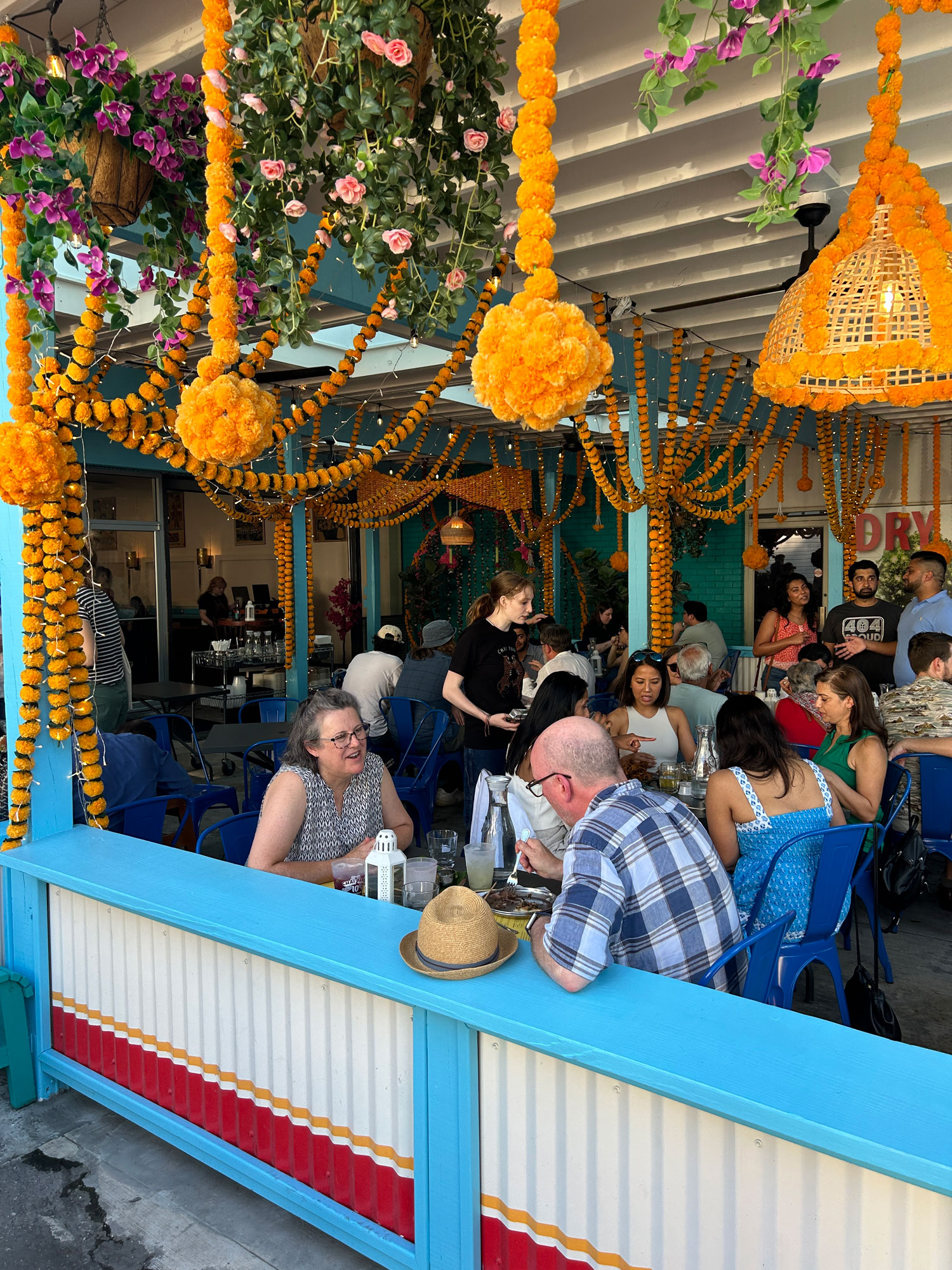 Bright outdoor patio at Chai Pani