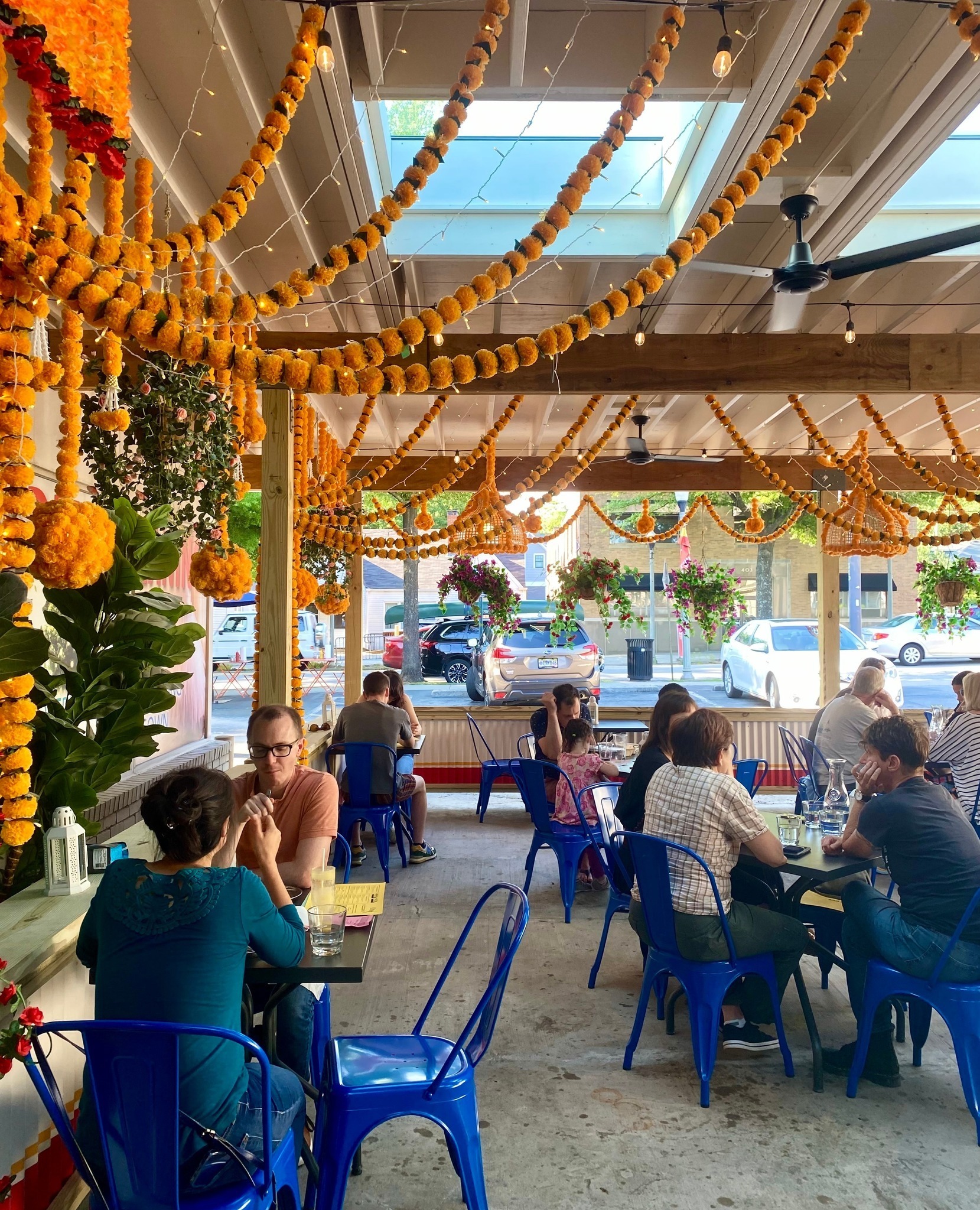 Bright outdoor patio at Chai Pani