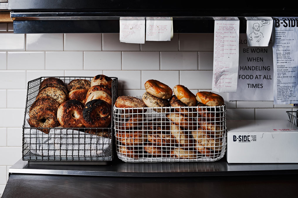 bagels on counter at Bside