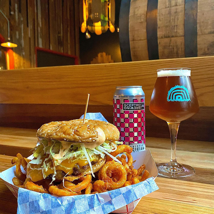 beer and burger at Sceptre Arts Brewing