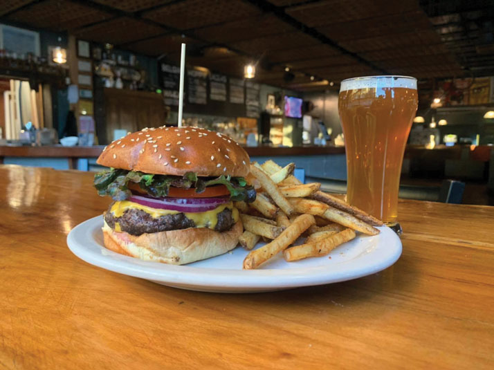 burger and beer at Twain's Billiards & Brewpub