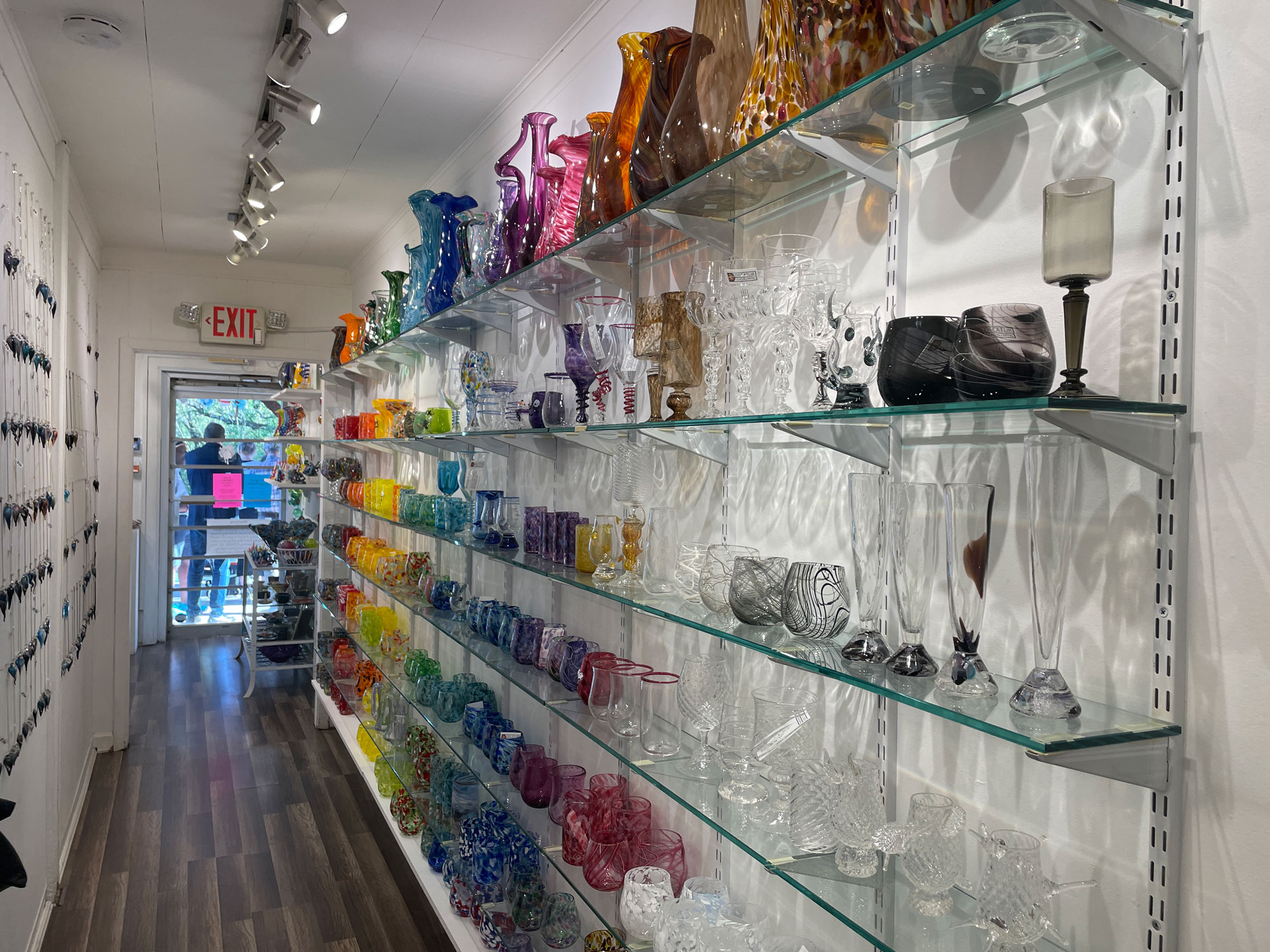 shelves of handblown glass